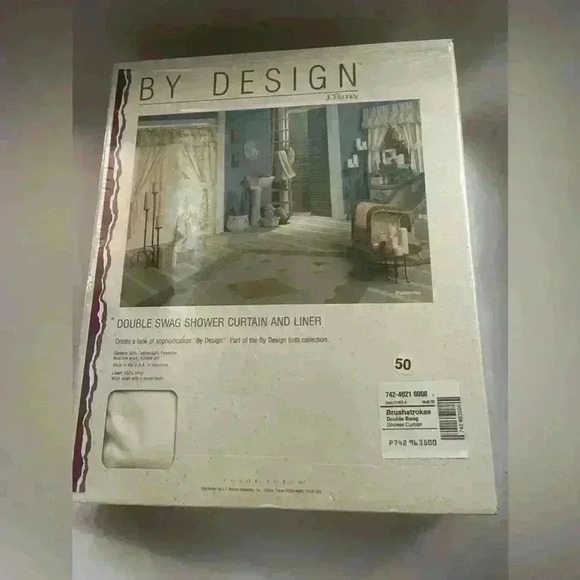 Vtg JC Penney's By Design Color Forum Brushstrokes Double Swag Curtain+Liner NIB - Picture 1 of 7